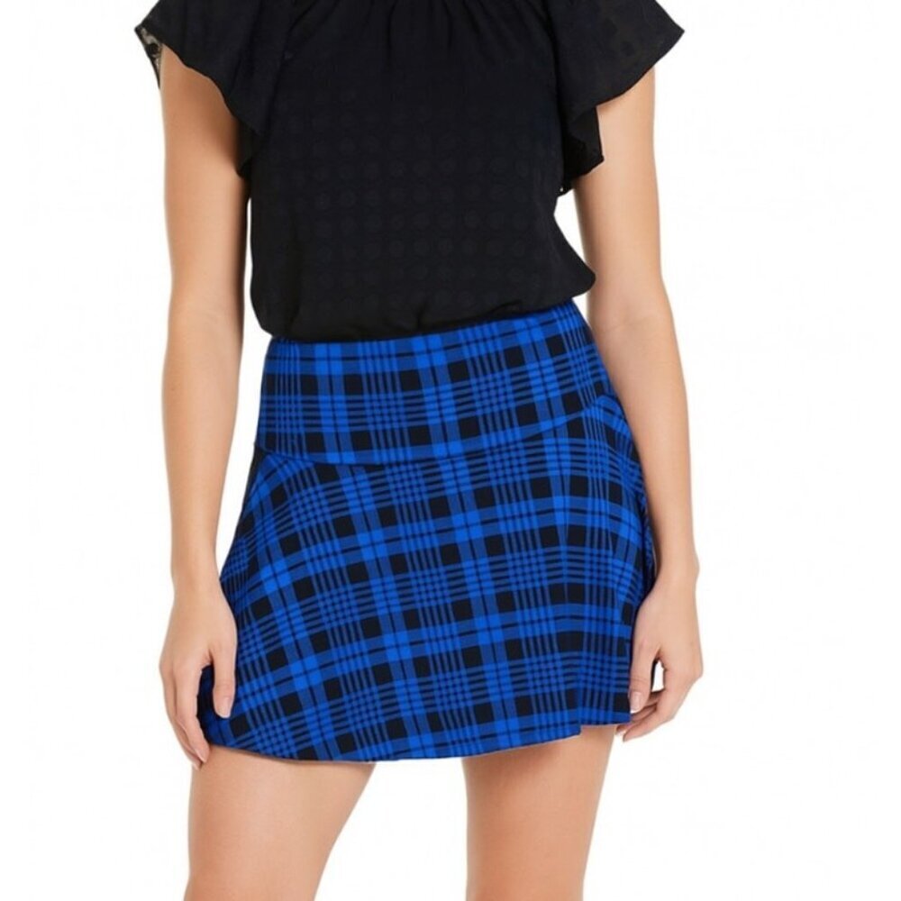 Chicgenes Blue/Black plaid skater circle mini skirt Catholic school girl NEW S